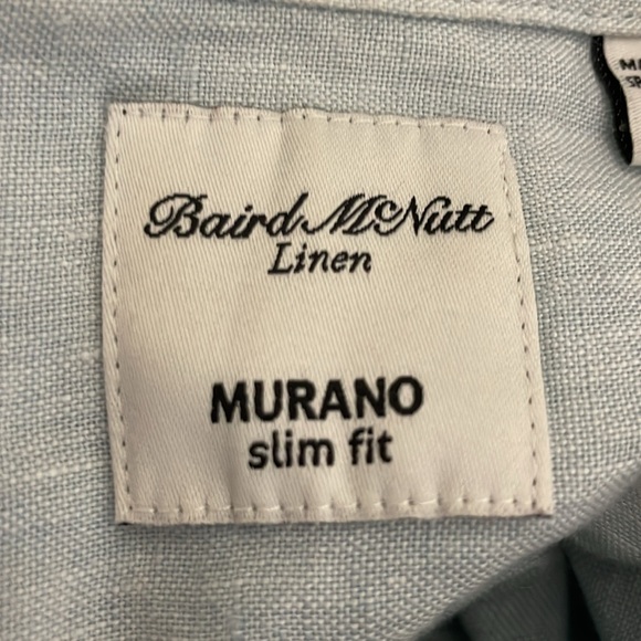 Baird McNutt Linen Murano Slim Fit Mens Blue Roll tab shirt Size Medium - Picture 4 of 6